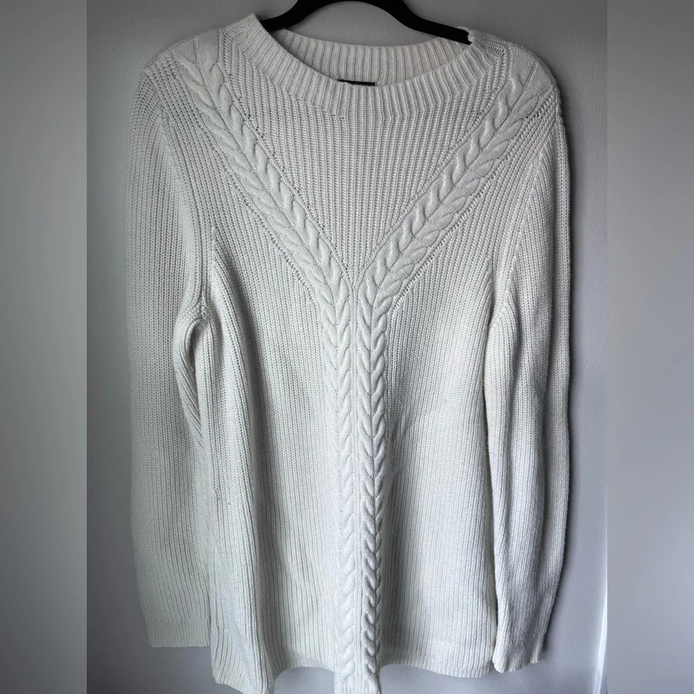 Talbots Sweater Women X Off White Cable Knit nylon Lambs Wool blend comfy cozy